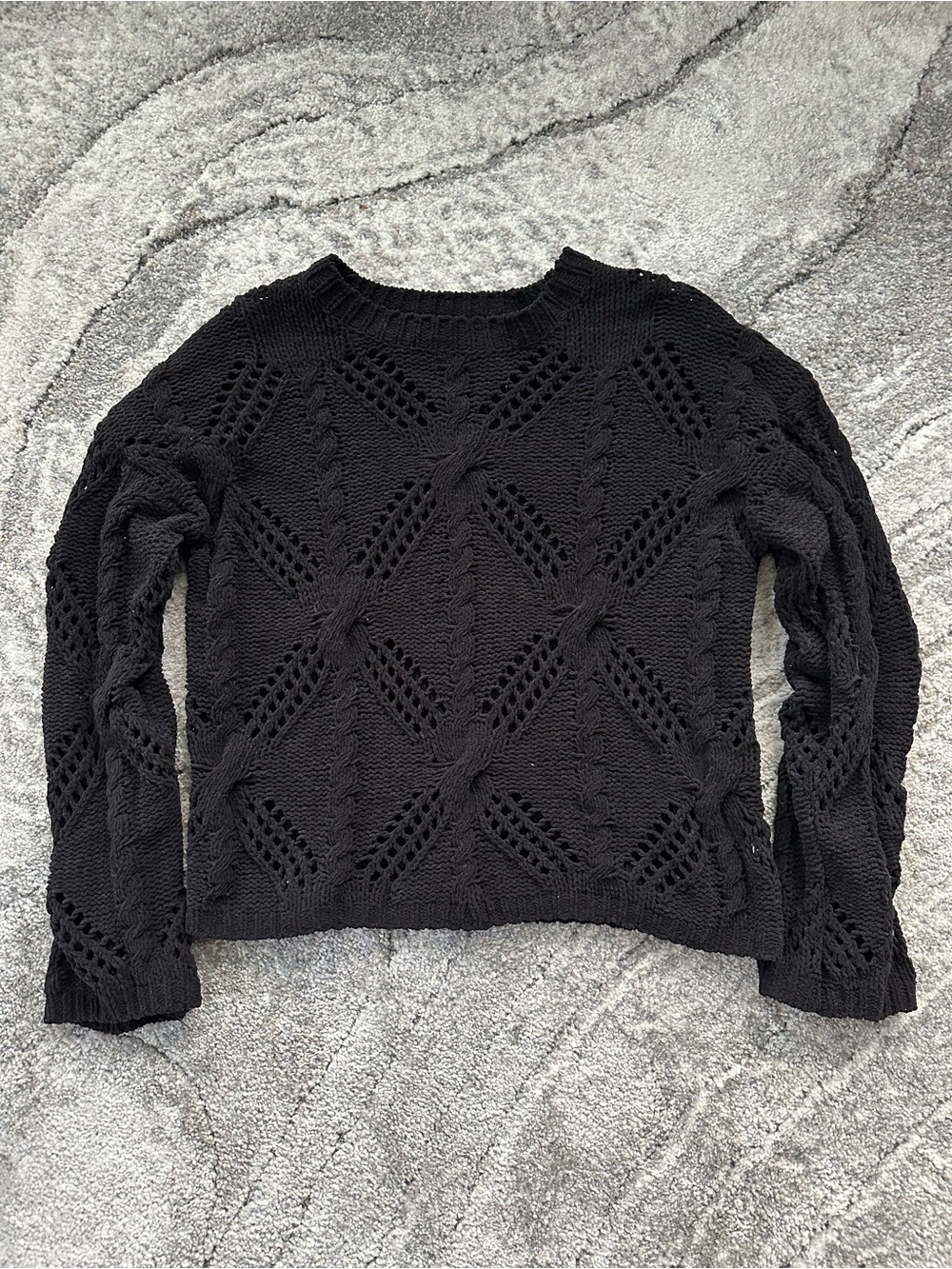T.J.Maxx Black Open-Knit Crewneck Sweater